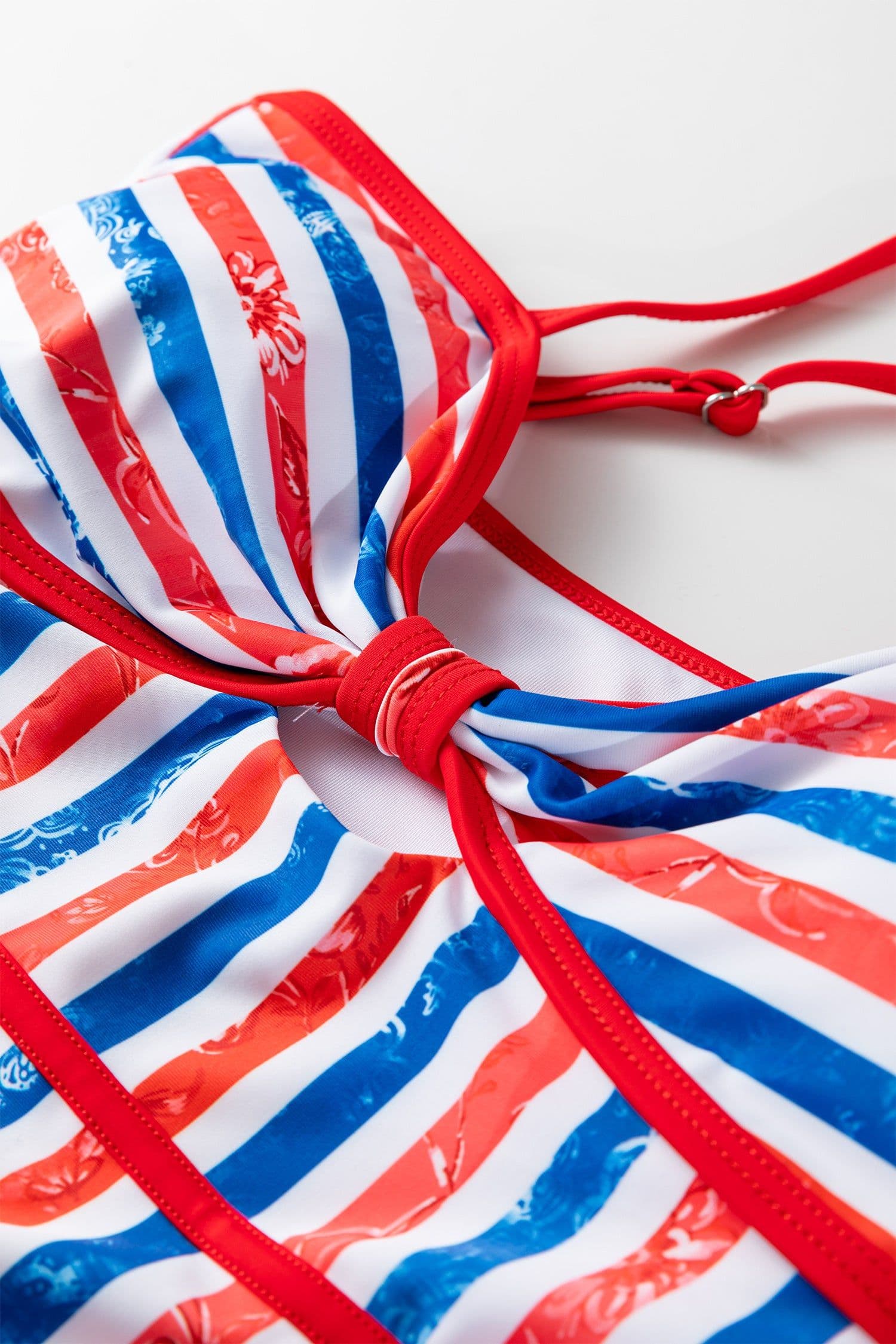 image-Red July 4th Stripes Star Floral Cutout Swimsuit