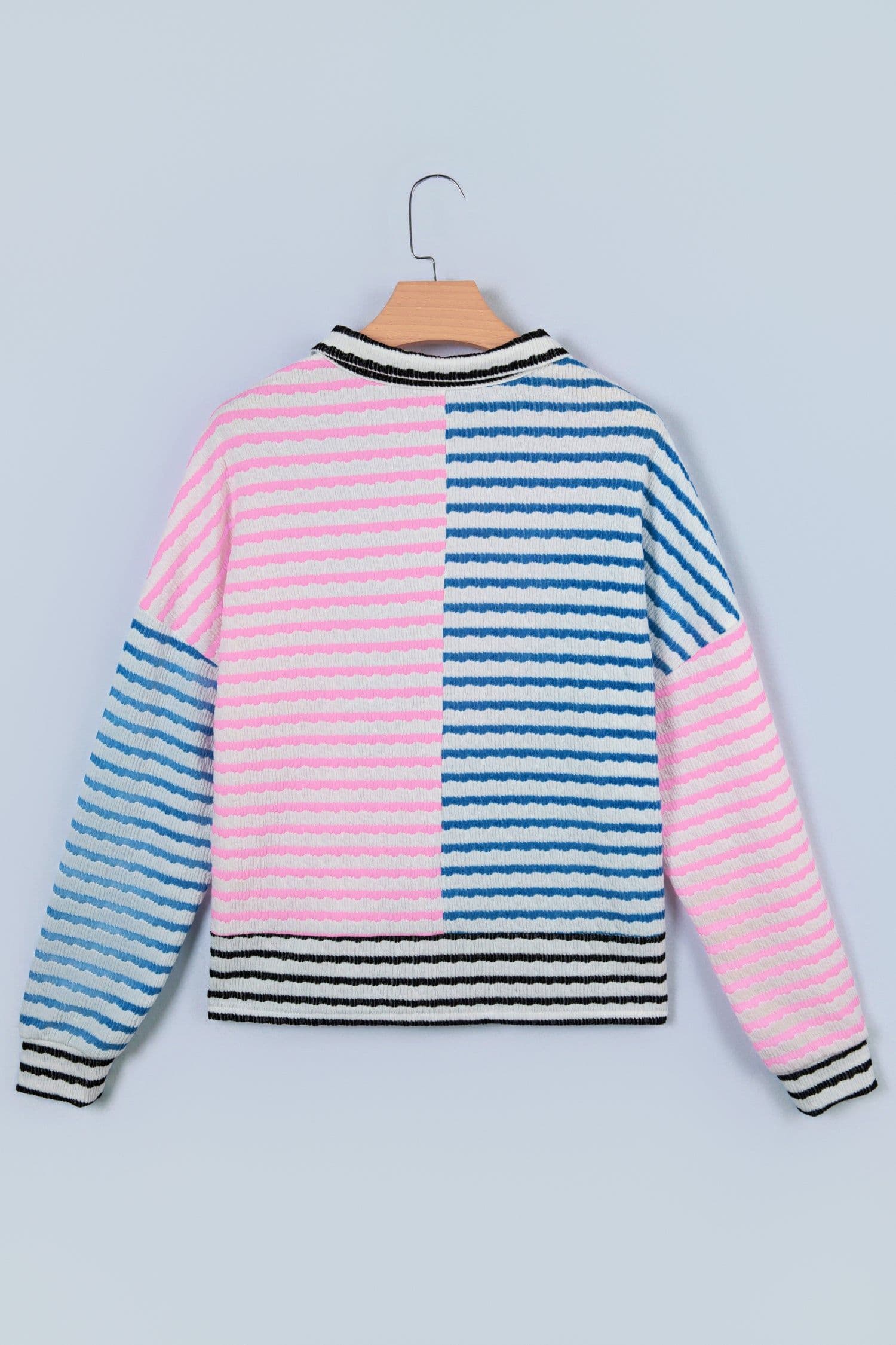 image-Striped Color Block Half Zip Top - Drop Shoulder