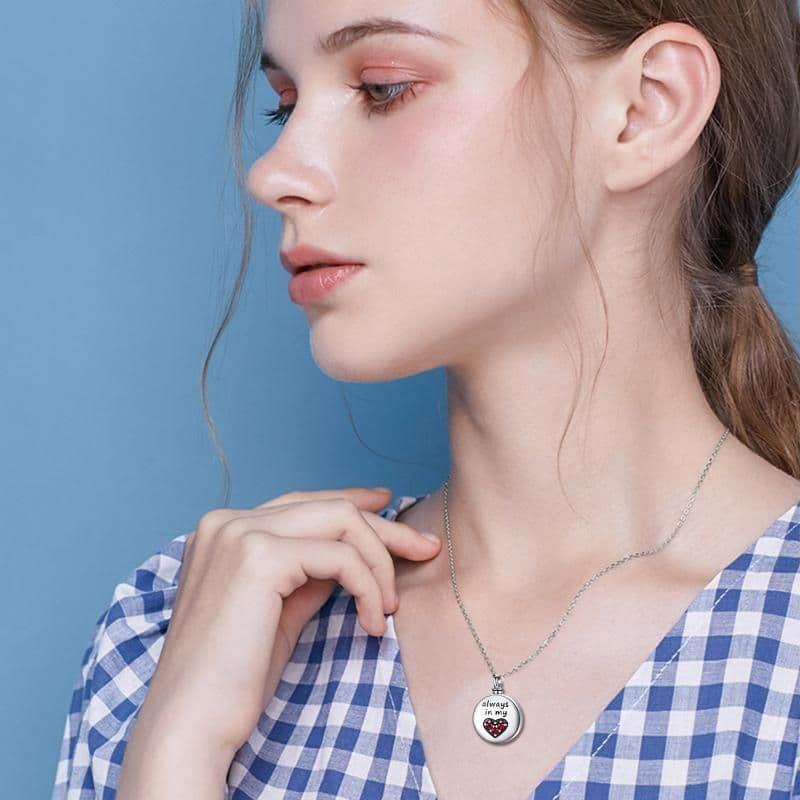 image-Heart Urn Engraved Cremation Necklace for Ashes in Sterling Silver