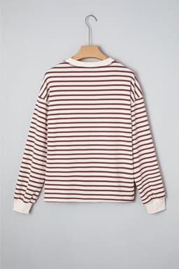 image-Red Dahlia Striped Henley Top Long Sleeve