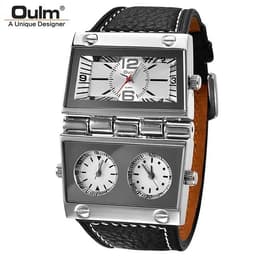 image-New Men Dual Display Sports Watches Oulm Men Watch Fold Big Size Fashion Outdoor Clock Leather Quartz Watch Relogio Masculino