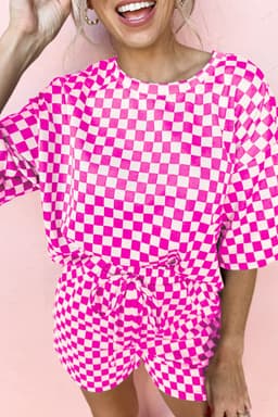 image-Black Checkered 2-Piece Set - Loose Tee and Shorts Casual Outfits