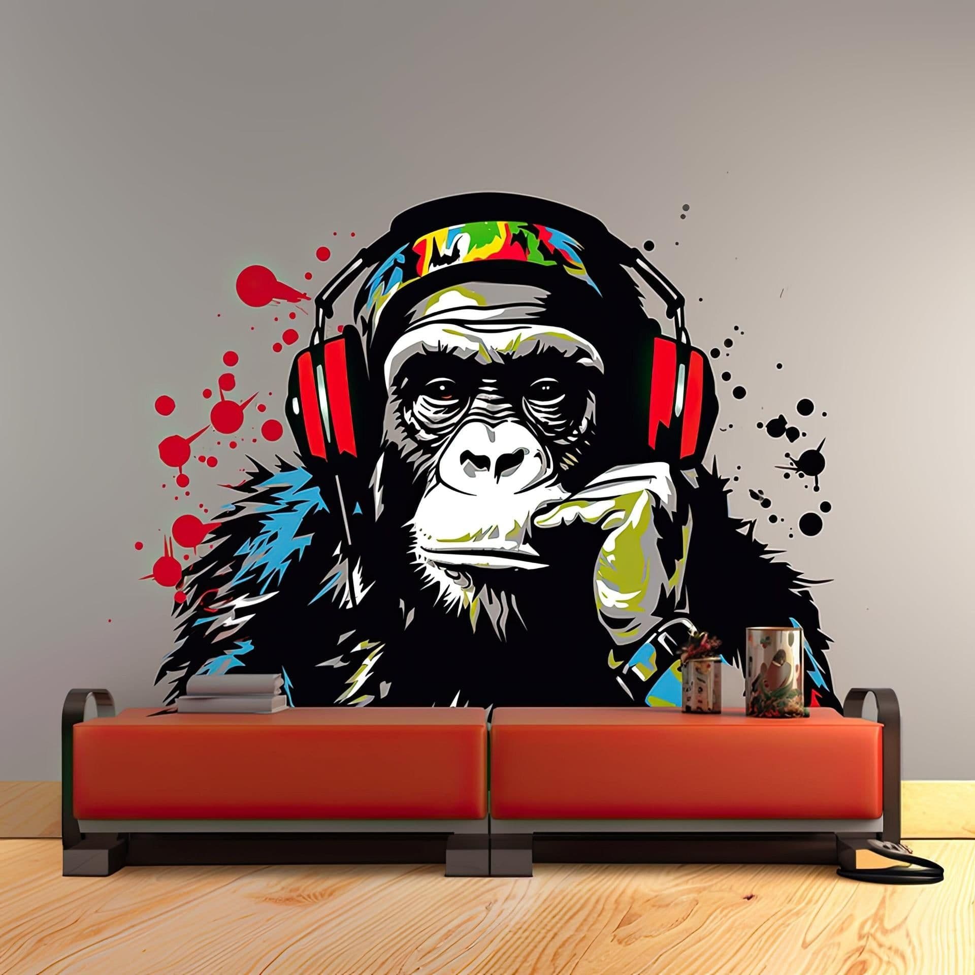 image-Wise Contemplative Ape with Tunes Wall Decal - Music