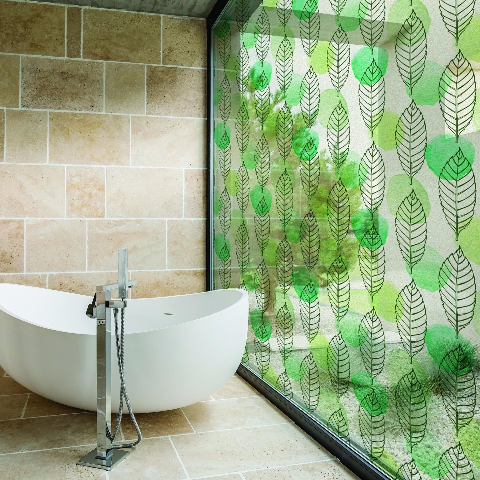 image-Leaf Window Privacy Glass Film - Frosted Etched Decorative Sticker For Covering Door