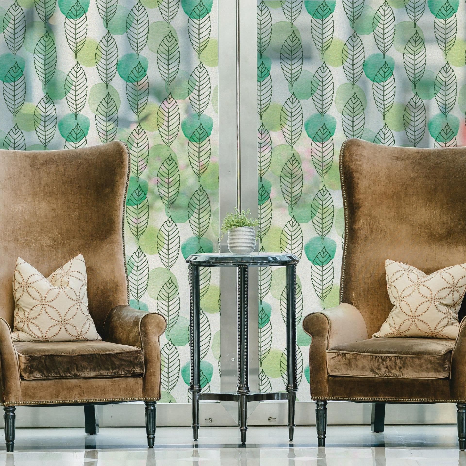image-Leaf Window Privacy Glass Film - Frosted Etched Decorative Sticker For Covering Door