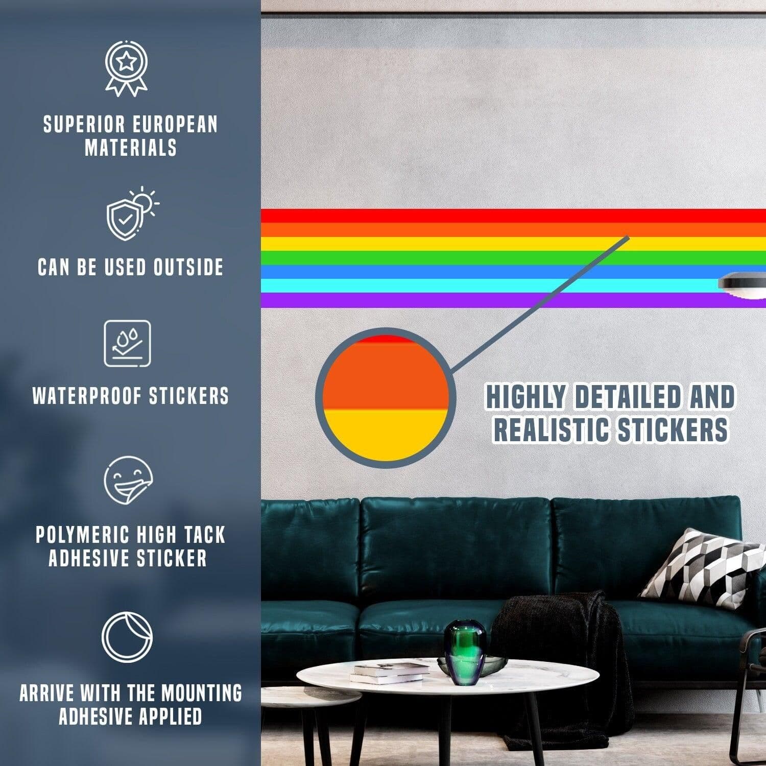 image-Rainbow Border Sticker - Ranbows Theme Stick Stripe Tape Decor