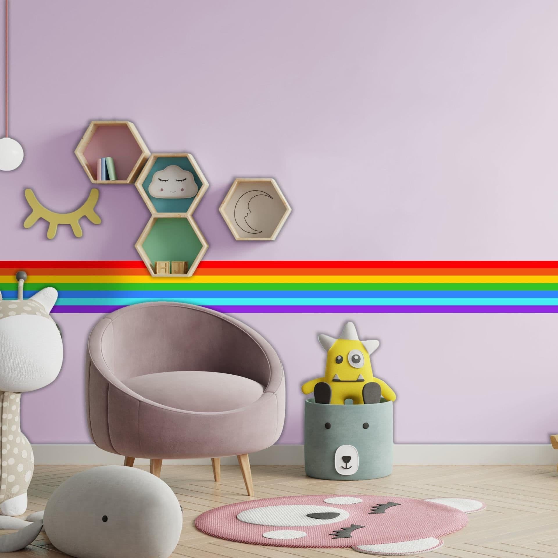 image-Rainbow Border Sticker - Ranbows Theme Stick Stripe Tape Decor