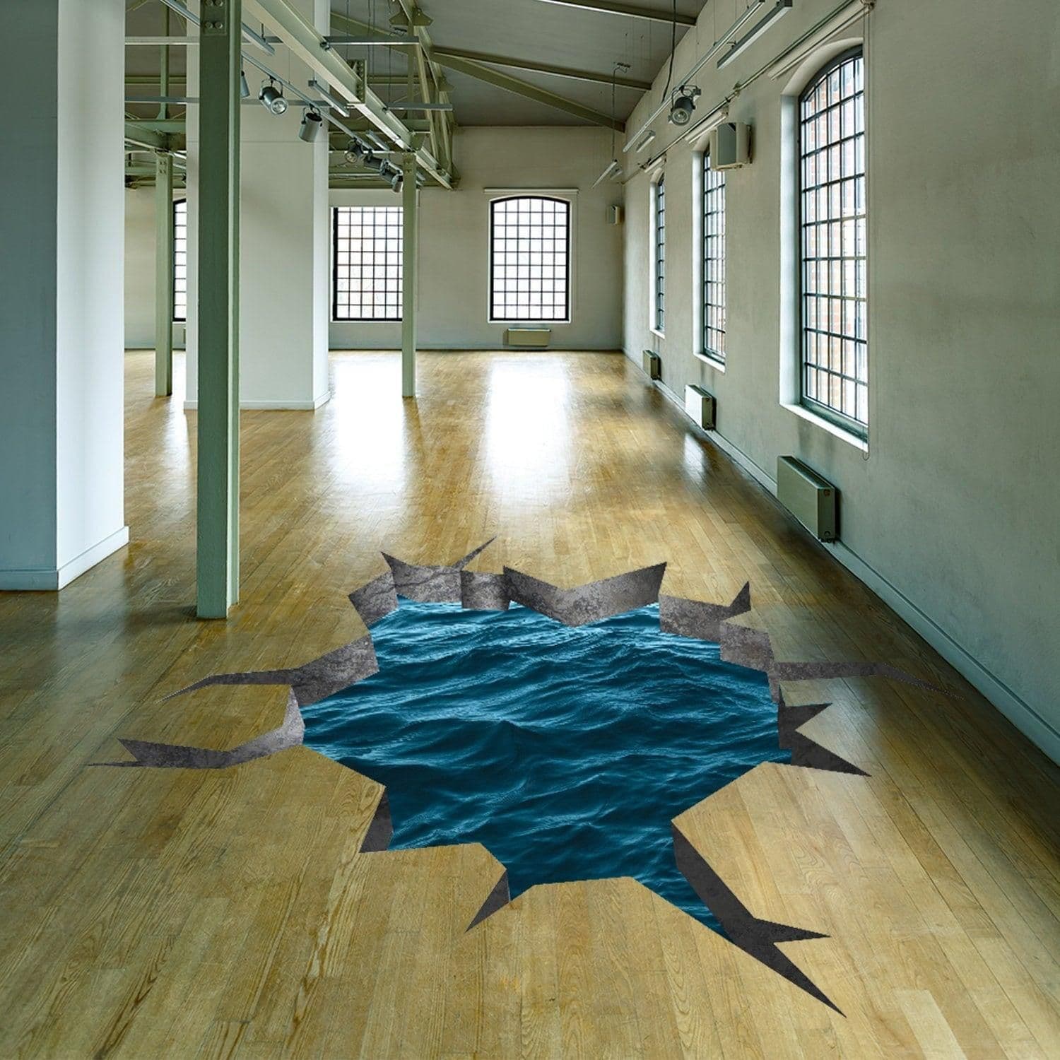 image-3d Effect Blue Sea Wall Sticker - Porthole View Floor Art Decor Ocean Printed Vinyl Decal