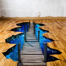 image-3d Space Bridge Floor Vinyl Decal - Bathroom Living Room Flooring Galaxy Decals Stick Peel Decor Stickers Decoration Kids Classroom Sticker