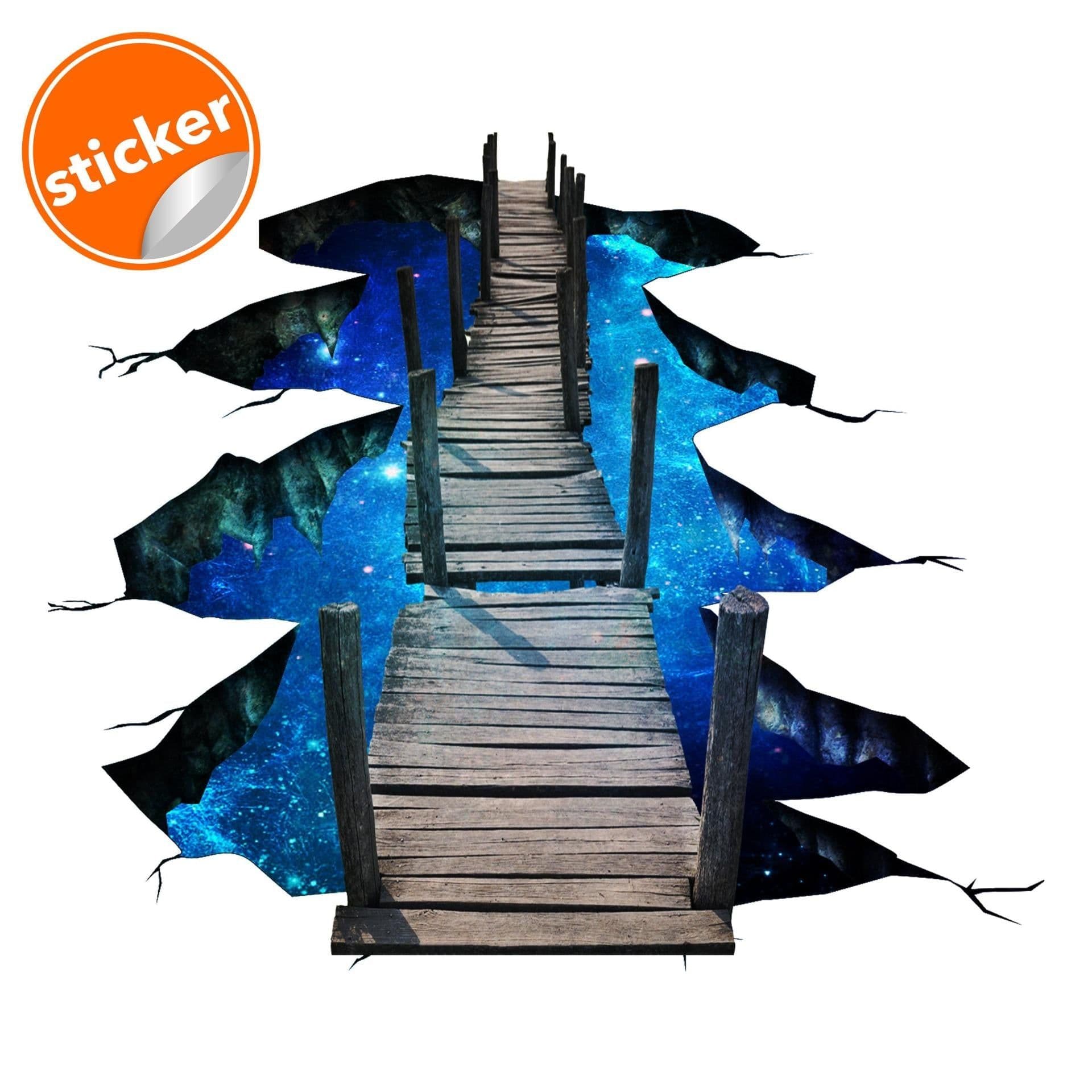 image-3d Space Bridge Floor Vinyl Decal - Bathroom Living Room Flooring Galaxy Decals Stick Peel Decor Stickers Decoration Kids Classroom Sticker