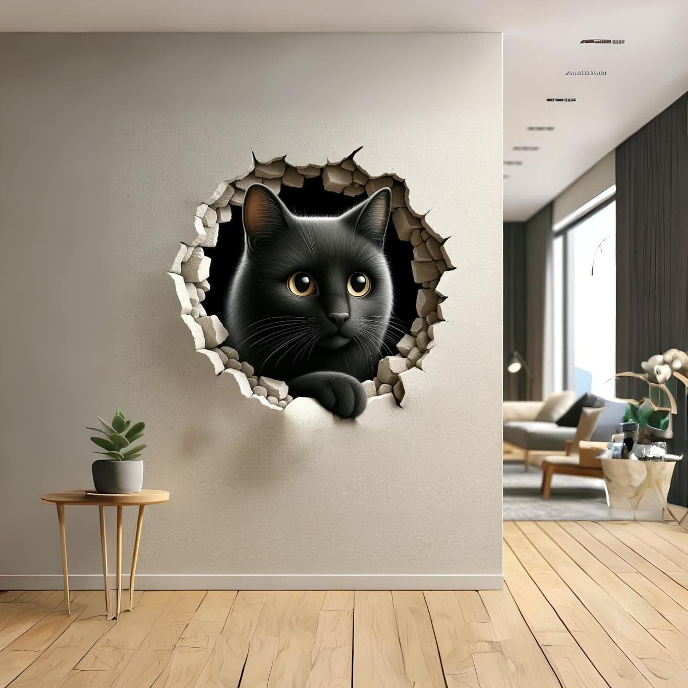 image-3D Dog Art Wall Sticker - Cracked Illusion Vinyl Decor
