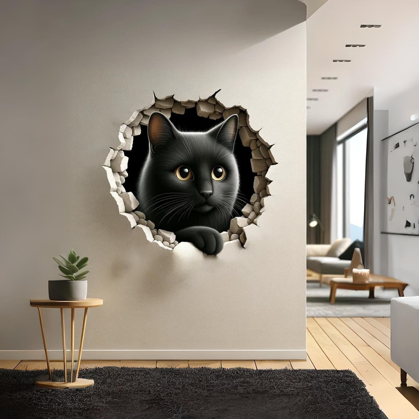 image-3D Dog Art Wall Sticker - Cracked Illusion Vinyl Decor