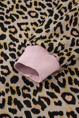 image-Pink Leopard Print Contrast Edge Long Sleeve Pullover Shorts Set