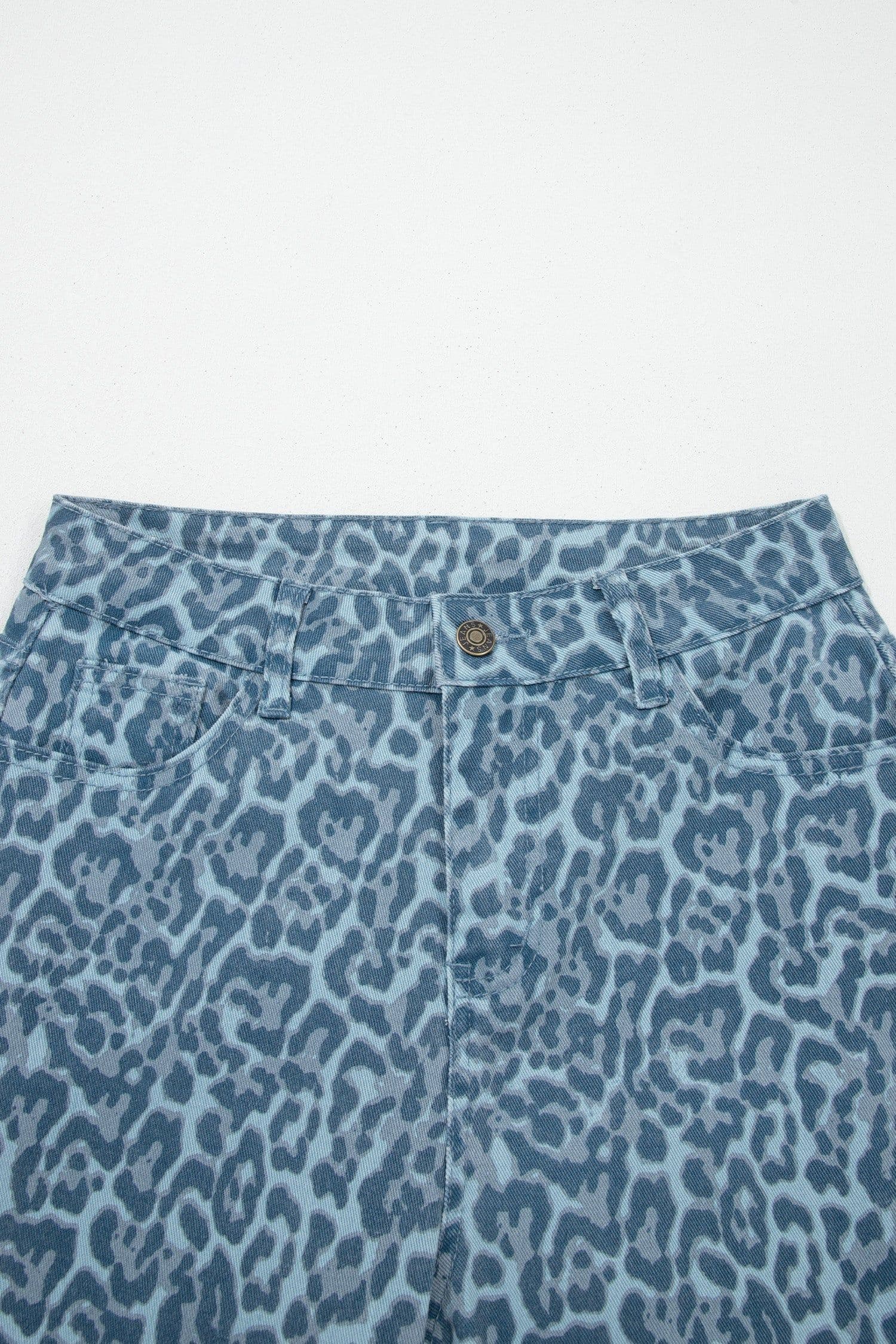 image-Sky Blue Leopard Frayed Wide Leg Jeans