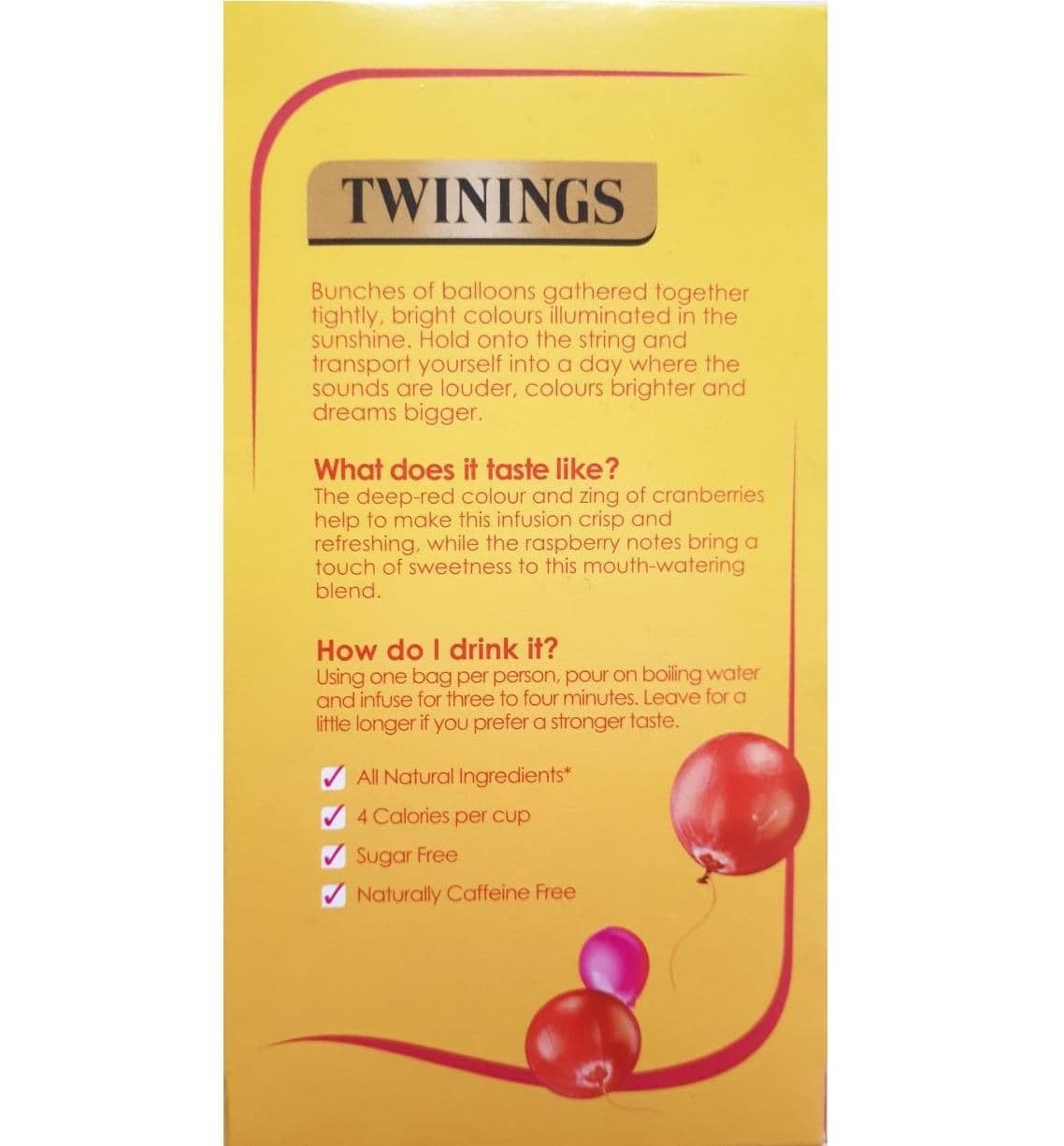 image-Twinings Cranberry & Raspberry Fruit Tea Bags Individually Enveloped Tagged UK
