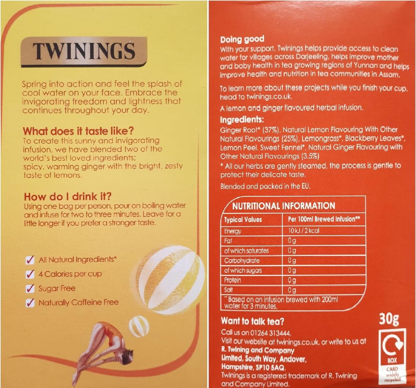 image-Twinings Lemon & Ginger Tea Bags Individually Enveloped Tagged Healthy Sachets