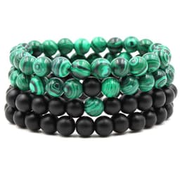 image-Classic Black Matte Green Malachite Bracelets Suitable Women Men Elastic Strand Jewelry