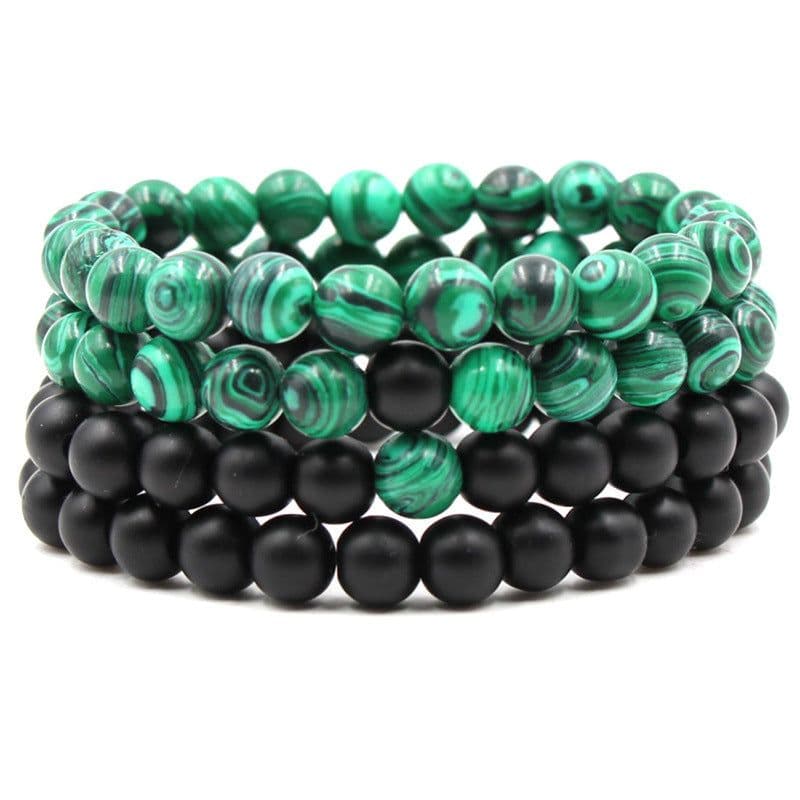 image-Classic Black Matte Green Malachite Bracelets Suitable Women Men Elastic Strand Jewelry
