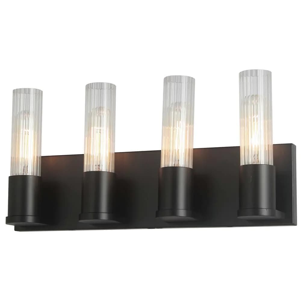 image-4LT Incandescent Vanity, MB, CLR Fluted Glass