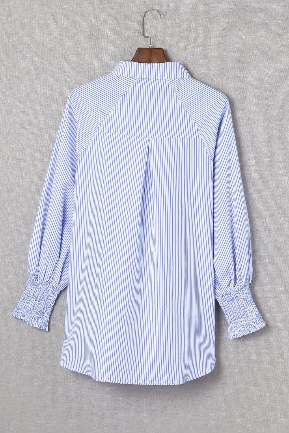 image-Sky Blue Striped Boyfriend Shirt with Pocket - Smocked Cuffs