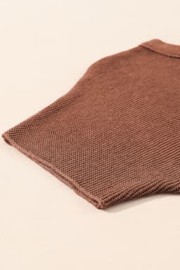 image-High Neck Bat Sleeve Sweater - Short Sleeve, Elegant, Loose Fit