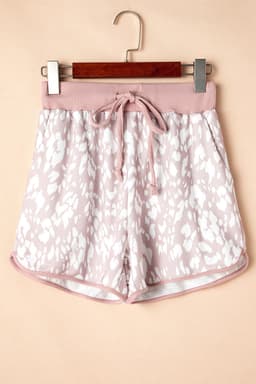 image-Khaki Leopard Shorts Arched Hem Elastic Waist