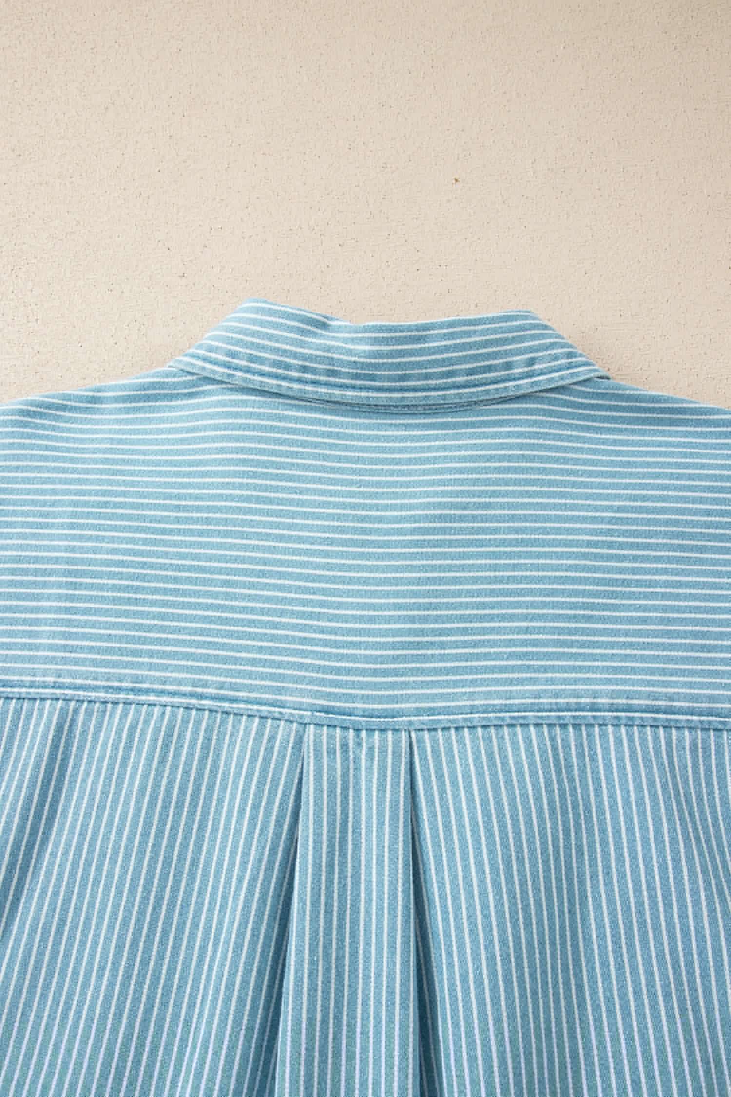 image-Sky Blue Stripe Short Sleeve Button Up Shirt