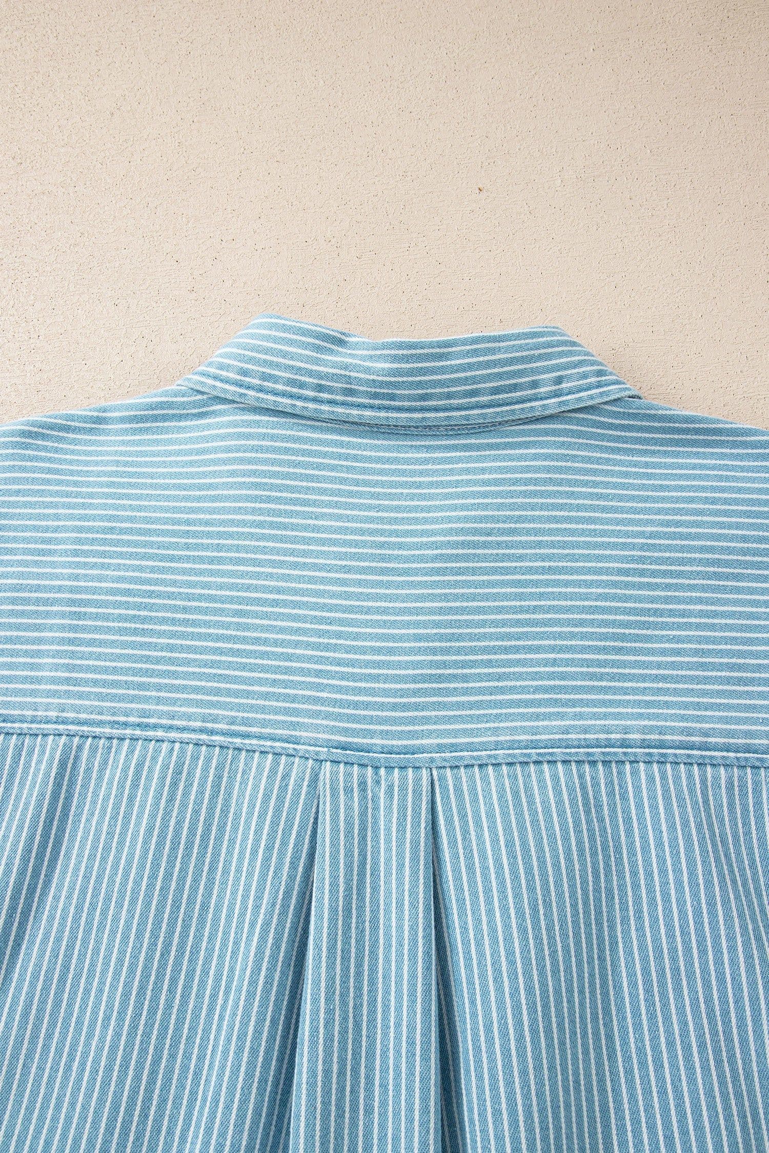 image-Sky Blue Stripe Short Sleeve Button Up Shirt