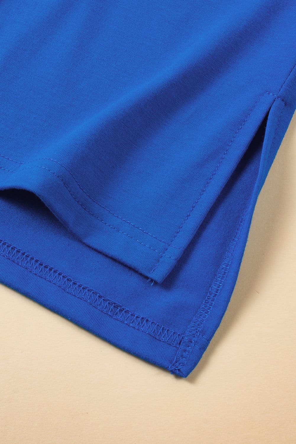 image-Dark Blue Longline Top - Short Sleeve Side Slit