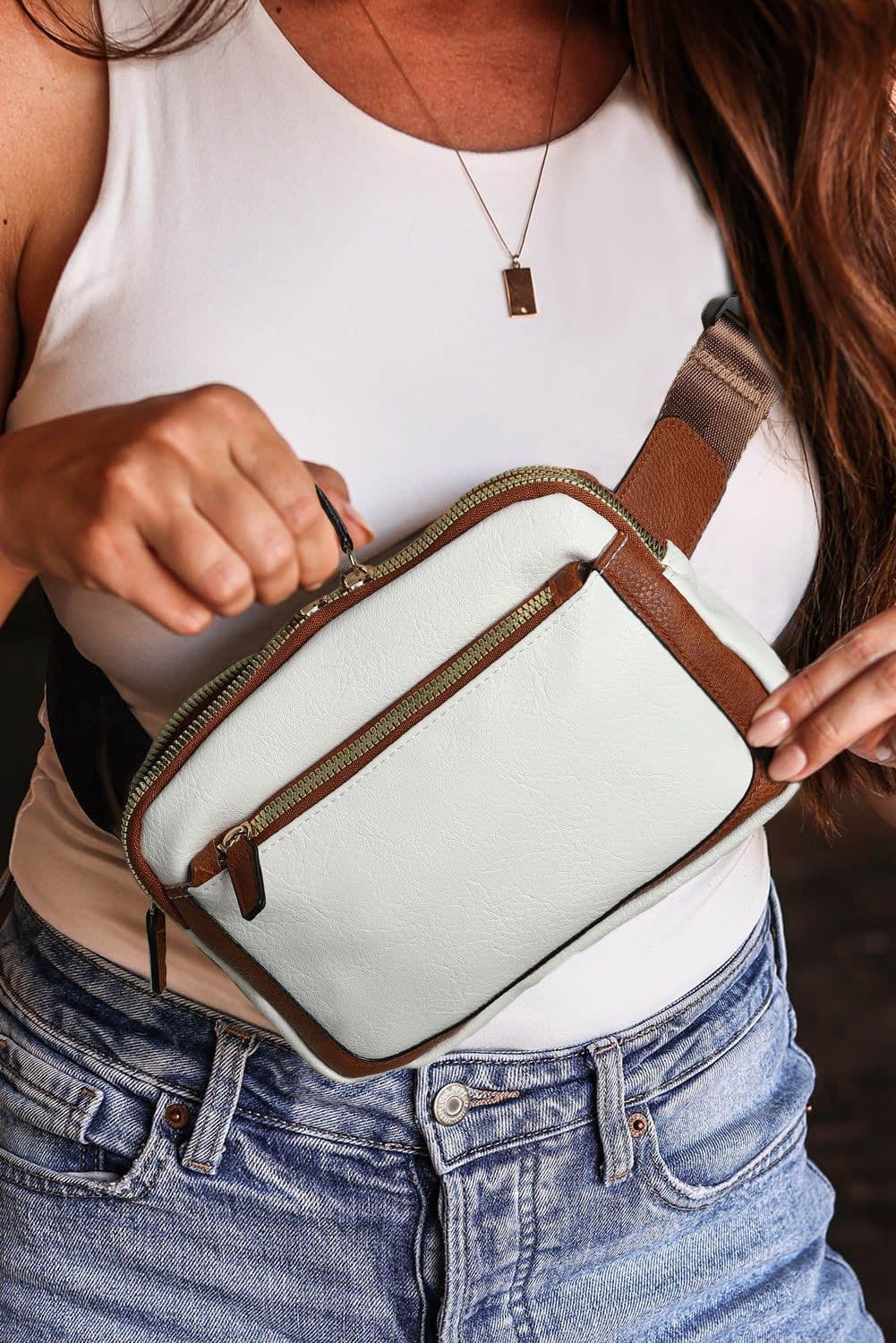 image-White Mini PU Leather Crossbody Bag - Adjustable Strap