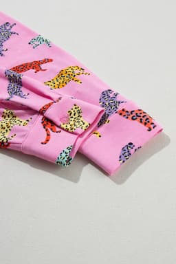 image-Pink Cheetah Print Pajama Set - Button-Up Shirt & Pants