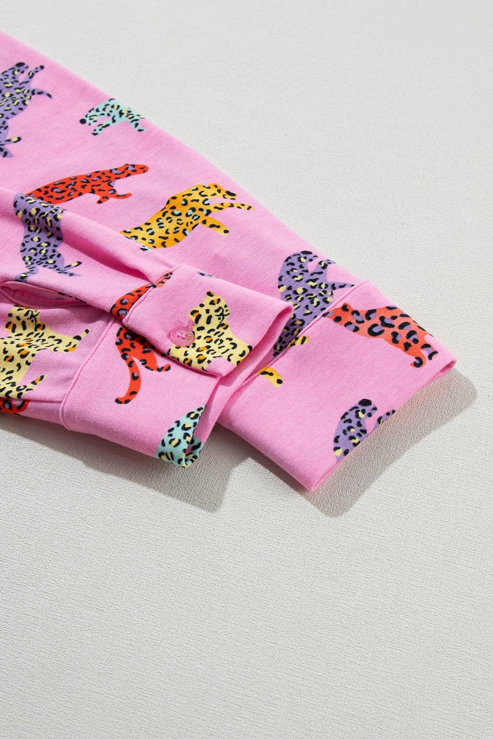image-Pink Cheetah Print Pajama Set - Button-Up Shirt & Pants