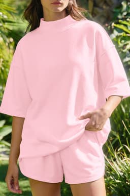 image-Yellow Cream Mock Neck Tee & Shorts 2pc Set
