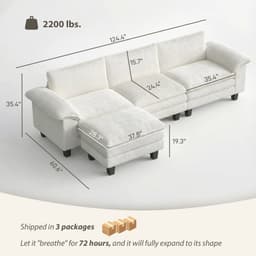 image-Sofa Bed - Beige Corduroy with Pocket Springs, 124.4" Wide, Ottoman Included