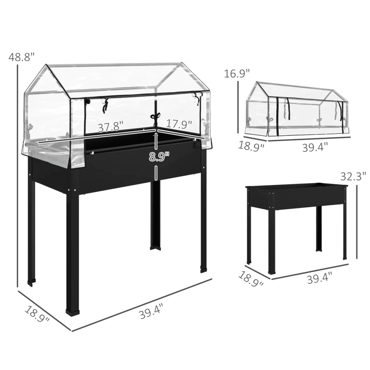 image-Garden Bed - Black Metal Raised Planter 39.4"W x 18.9"D x 48.8"H