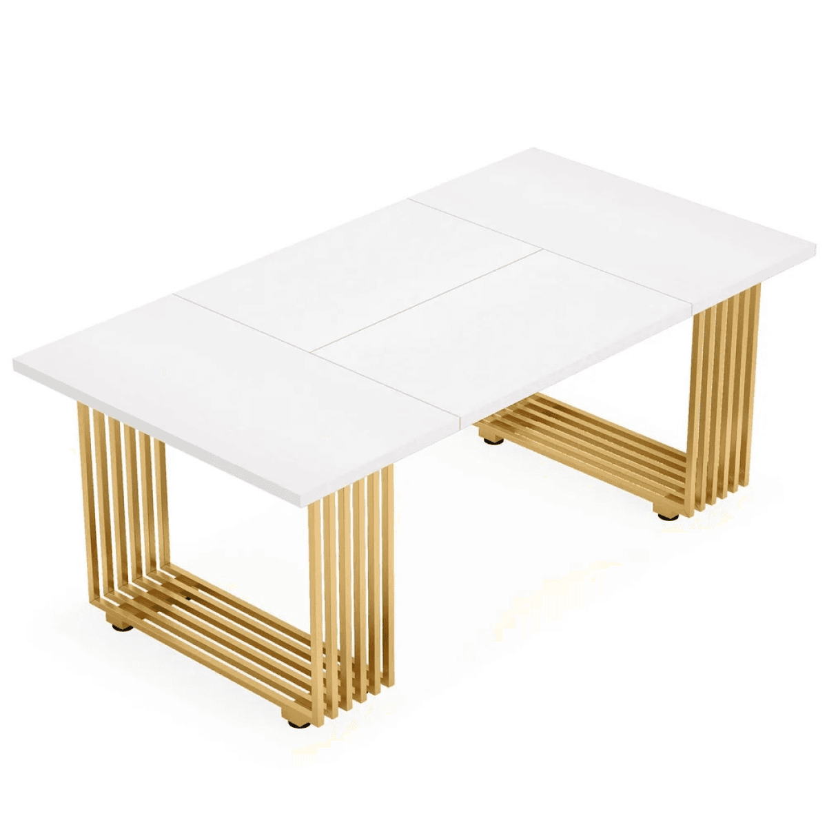 image-Elegant Office Desk - Chic White & Gold - 70.86" W x 31.1" D