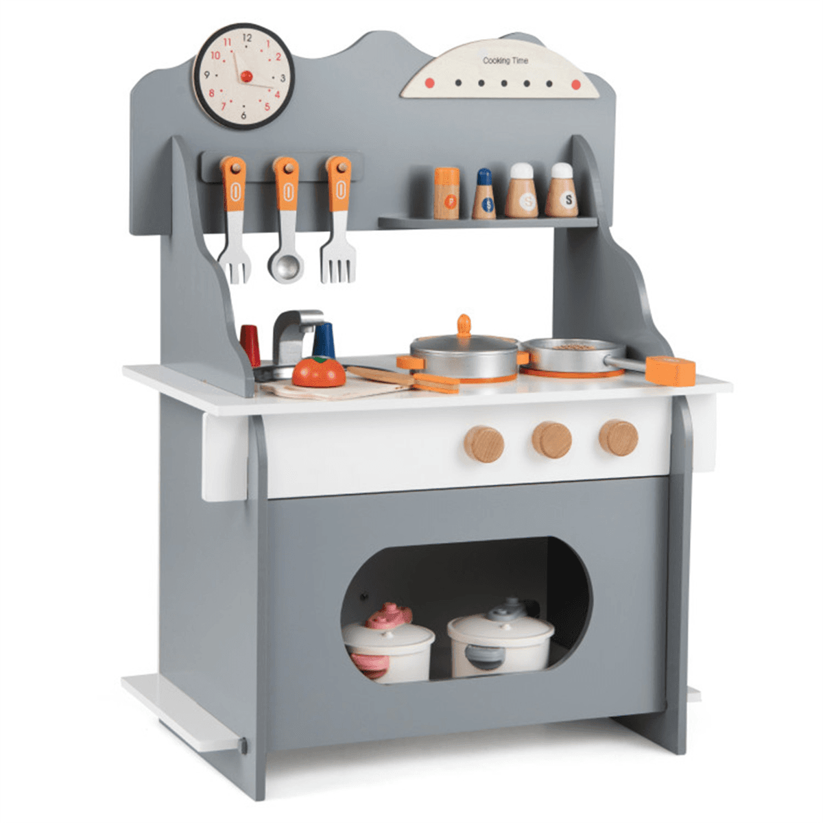 image-Toddler Play Kitchen - Gray MDF Safe Gift for Kids 3+