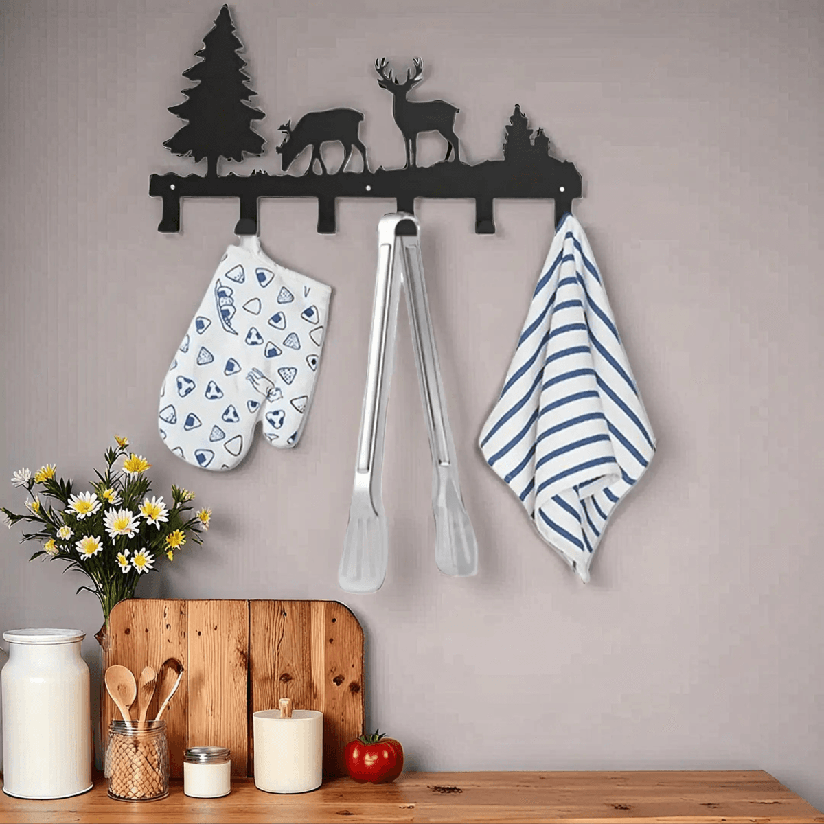 image-Matte Black Wall Hooks Heavy Duty Adhesive Mount - 6 Pack