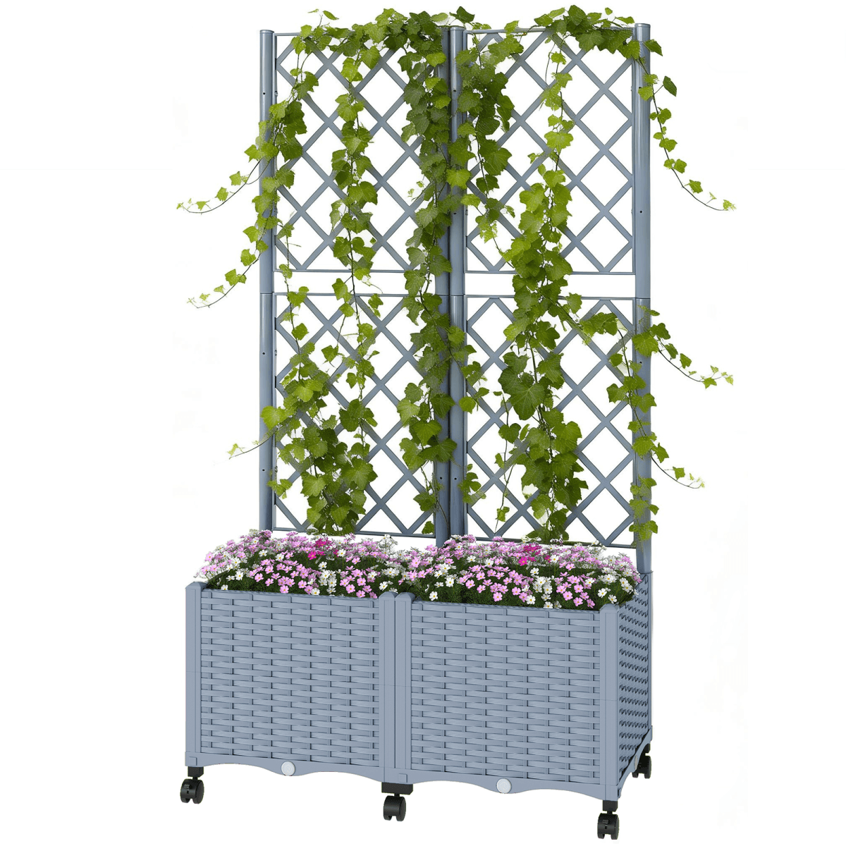 image-Plant Stand - Gray, PP Plastic, 31.5" x 15.7" x 56.3", Self-Watering
