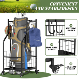 image-Golf Bag Storage Rack - Garage Organizer Steel