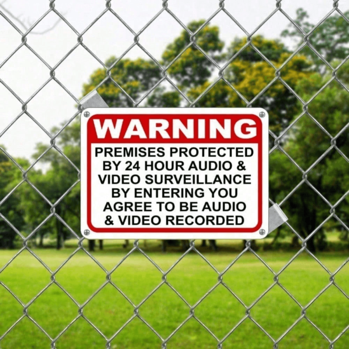 image-CIFbuy 24-Hour Surveillance Warning Sign - Metal Outdoor 20x12cm (70 characters)