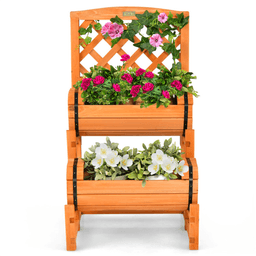 image-Solid Fir 2-Tier Garden Bed Trellis Cylinder Planter - Orange
