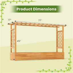 image-Wooden Raised Garden Bed, 77" x 17" x 45", Pine Wood, Open-Ended Trellis