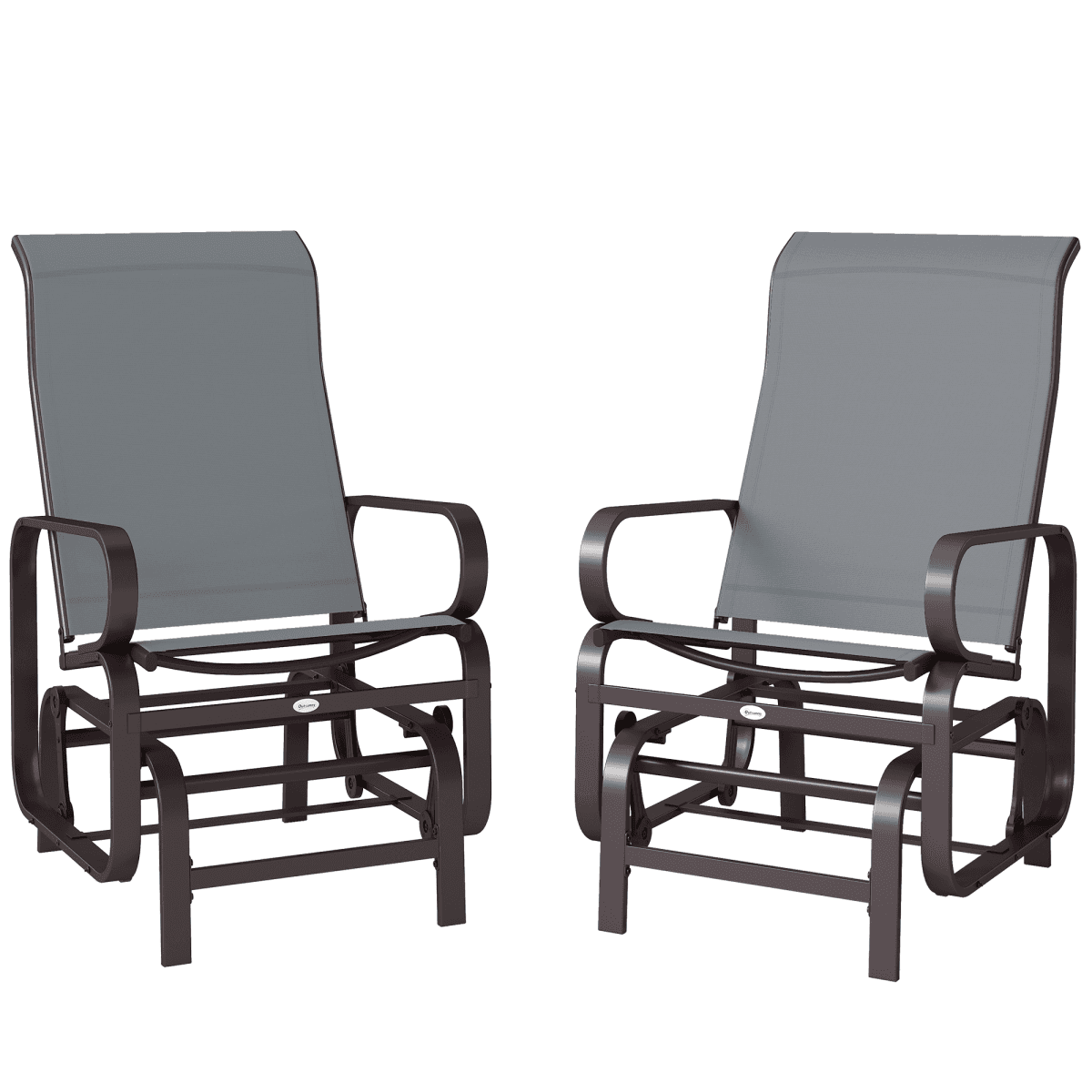 image-Gliding Lounger Chairs Set of 2 - Brown, Gray Fabric, Outdoor Patio Chairs