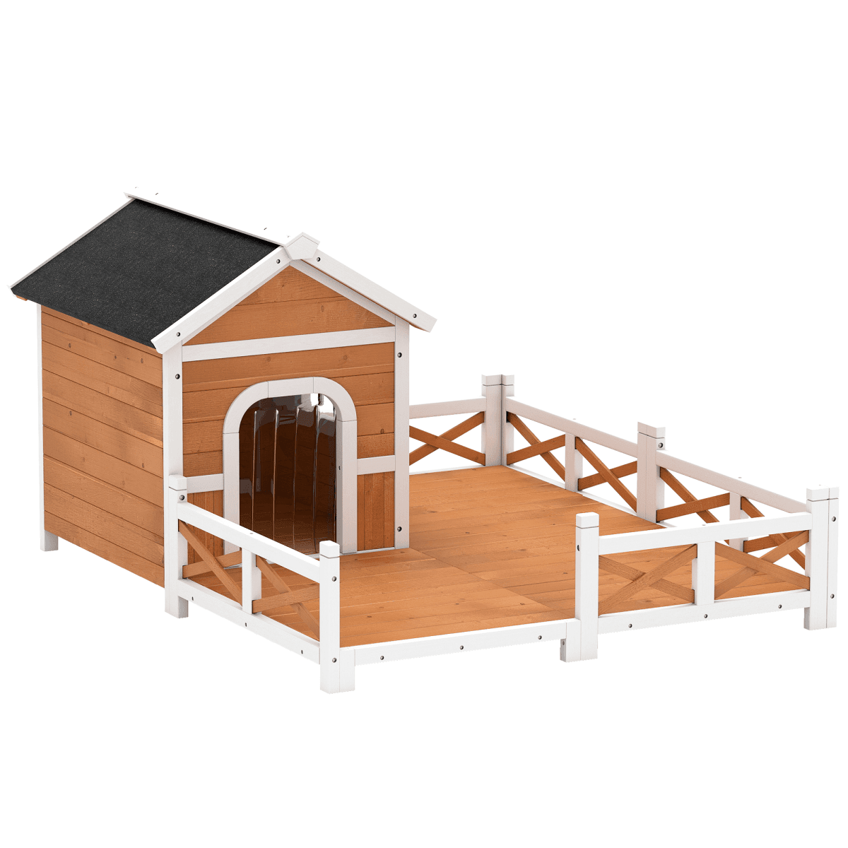 image-PawHut Outdoor Dog House - Small to Medium, Asphalt Roof, Wooden, 46.7"x55.9"x31.5"