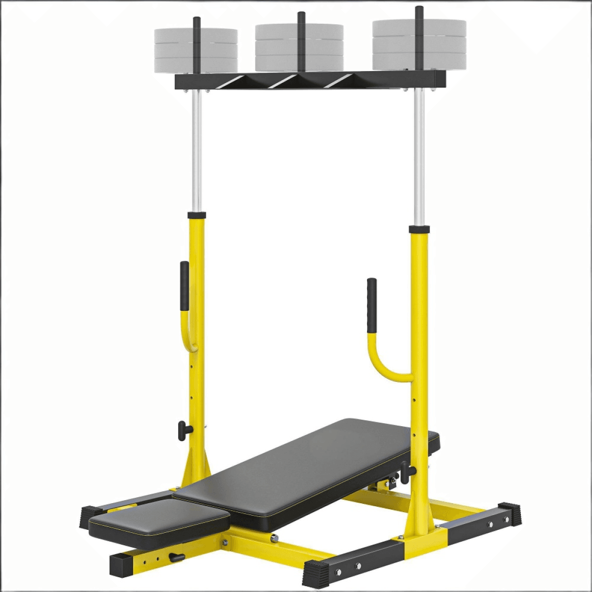image-Vertical Leg Press Machine - Adjustable Leg - Black/Yellow Steel