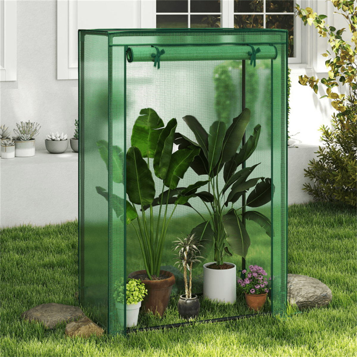 image-Portable Mini Greenhouse 39"x20"x59" PE Cover Tool-Free Green