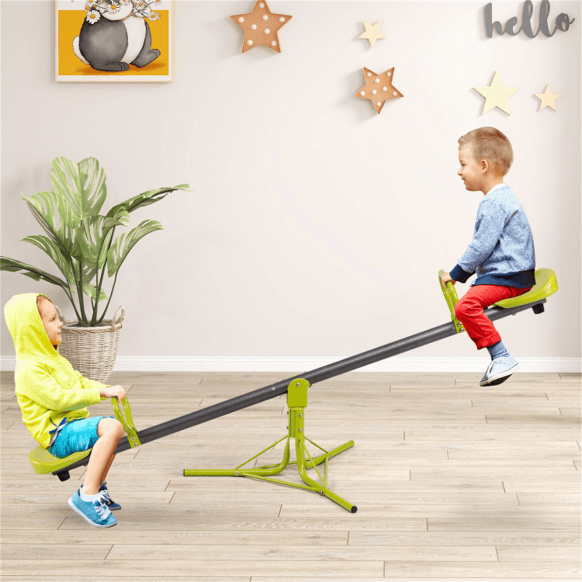 image-Kids 360-Degree Rotating Seesaw, Plastic & Iron, 70.9"x26.4"x27.6", 154LBS