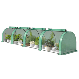 image-Garden Bed with Mini Greenhouse - Green/Dark Green, Tool-Free Assembly, UV Protection