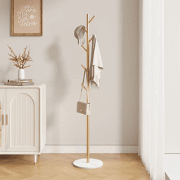 image-Golden Metal Clothing Rack with Marble Base - Heavy Duty